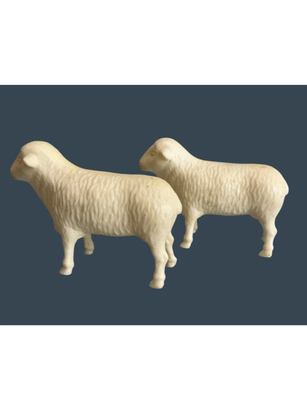 Vintage Pair Hard Plastic Nativity Sheep 4" White Christmas Replacement Figures - Picture 4 of 9